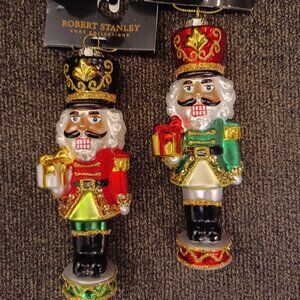 Nutcracker Glass Christmas Tree Ornaments (set of 2)